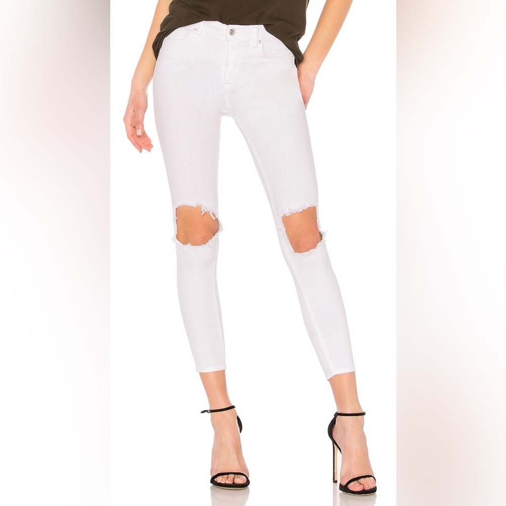 Free People High Rise Busted Skinny White Jeans